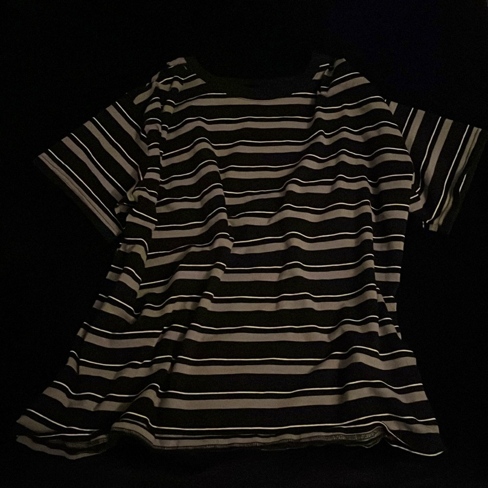 alt/grunge/oversized striped tee, gray, white, and black :)